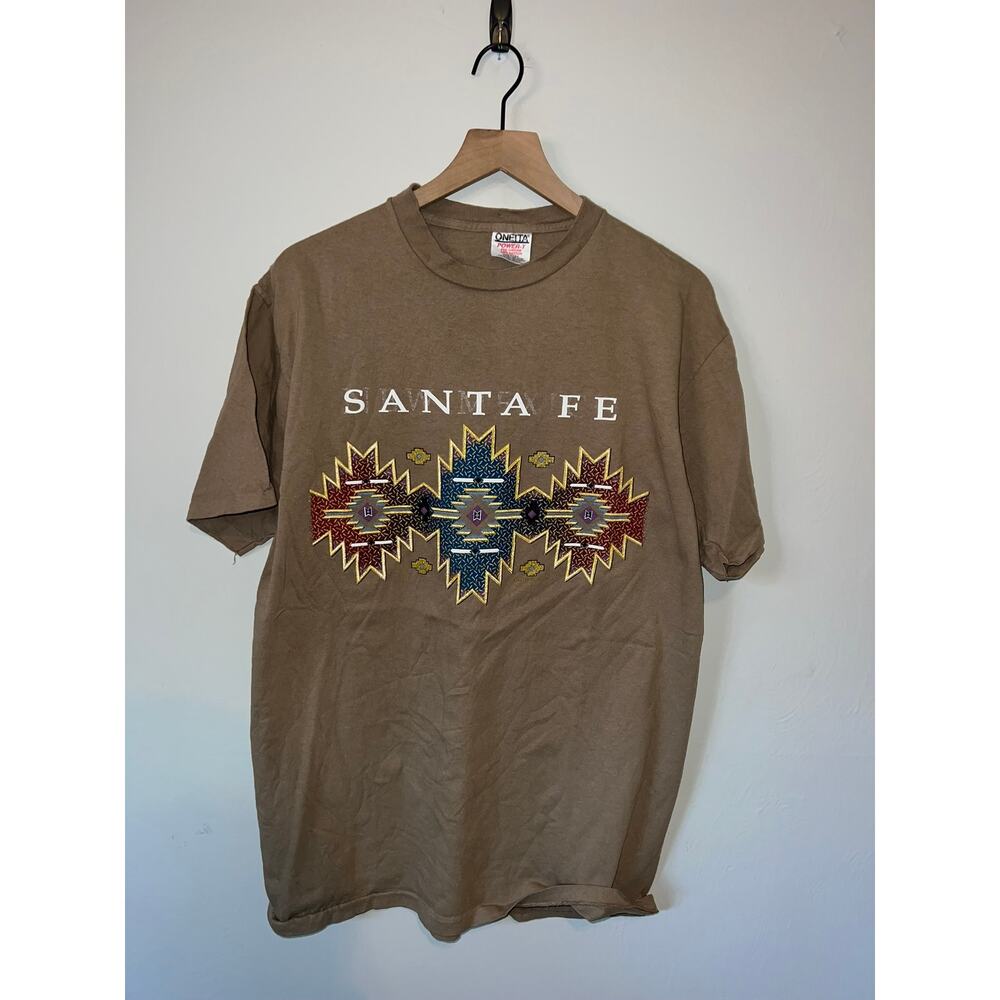 Vintage Santa Fe Shirt New Mexico Brown Graphic Art Artwork Tee VTG 90s Large